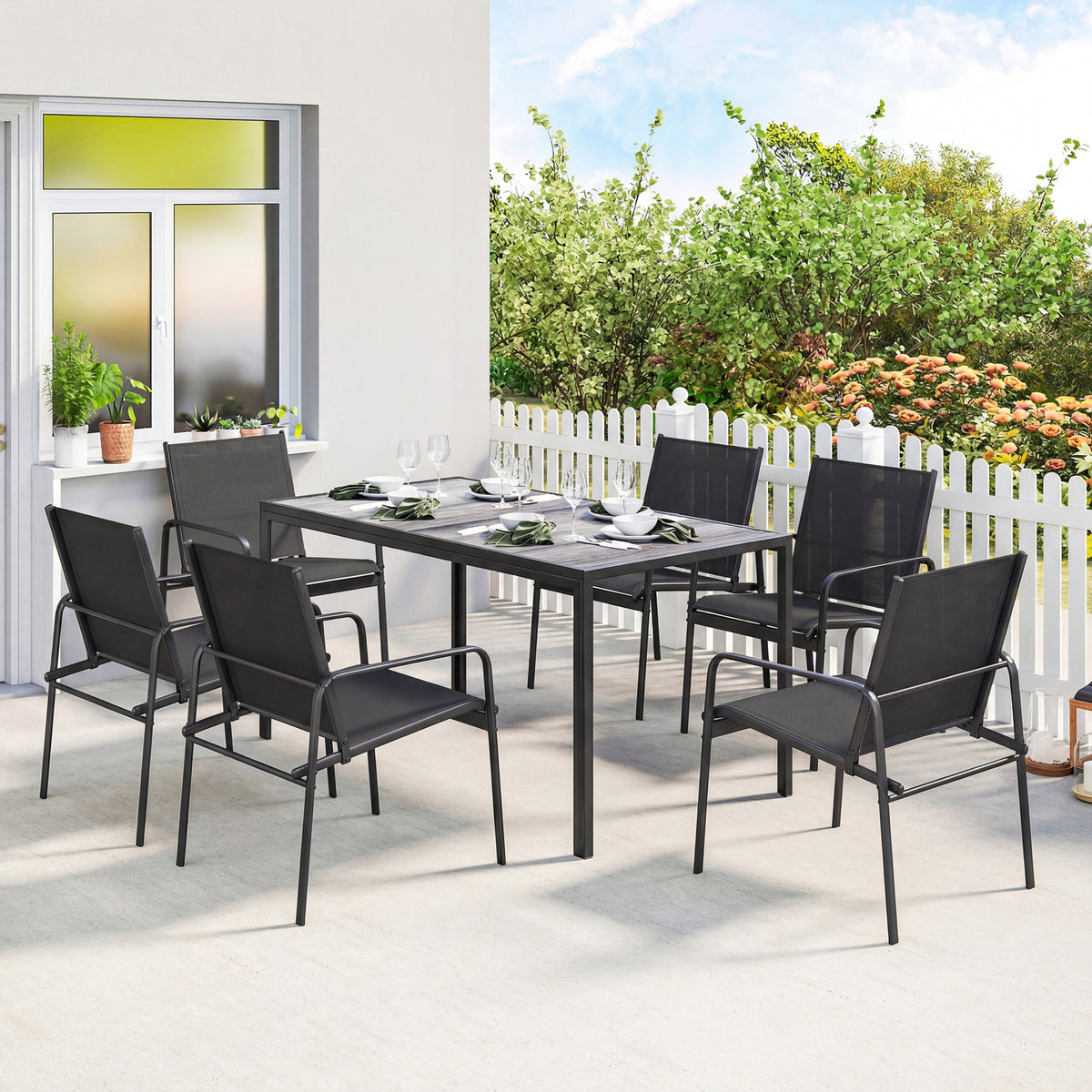 7-teiliges Gartenmöbel-Set mit Tisch und 6 Stühlen