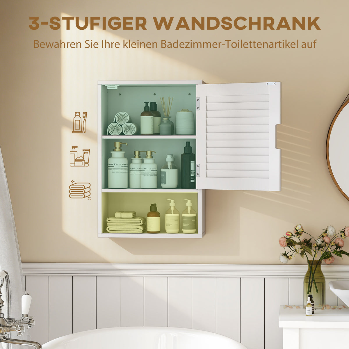 Badezimmer-Wandschrank mit Tür und verstellbarem Regal