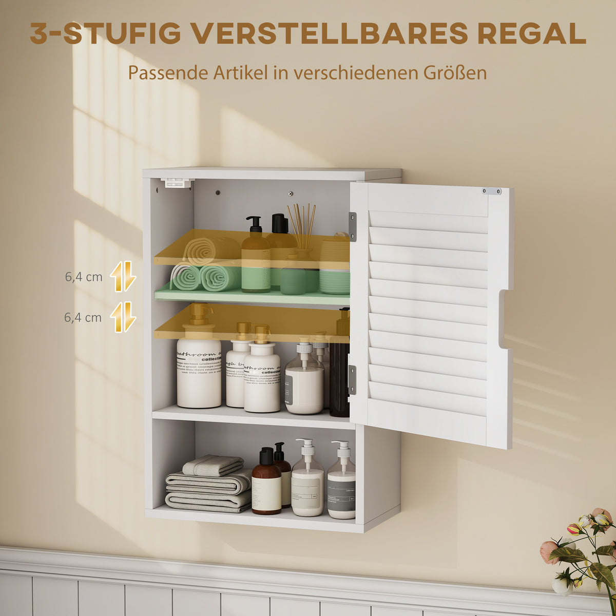 Badezimmer-Wandschrank mit Tür und verstellbarem Regal