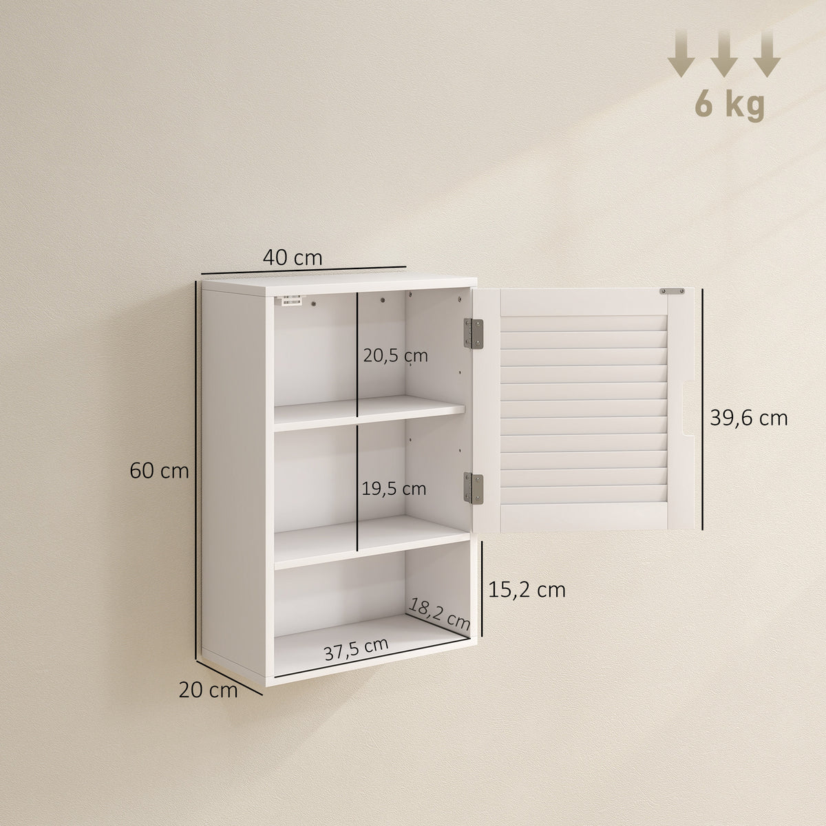 Badezimmer-Wandschrank mit Tür und verstellbarem Regal