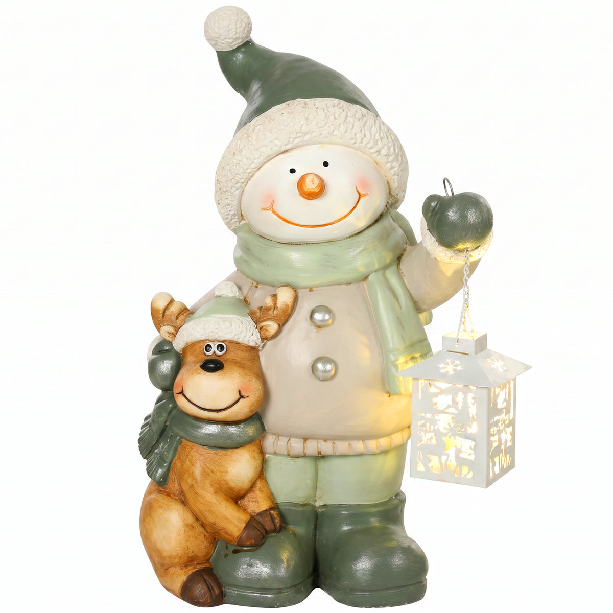 Weihnachtsfigur Schneemann mit LED-Laterne und Timer