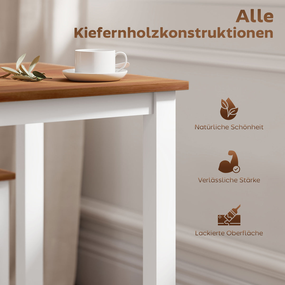 5-teilige Essgruppe aus Kiefernholz mit 4 Stühlen