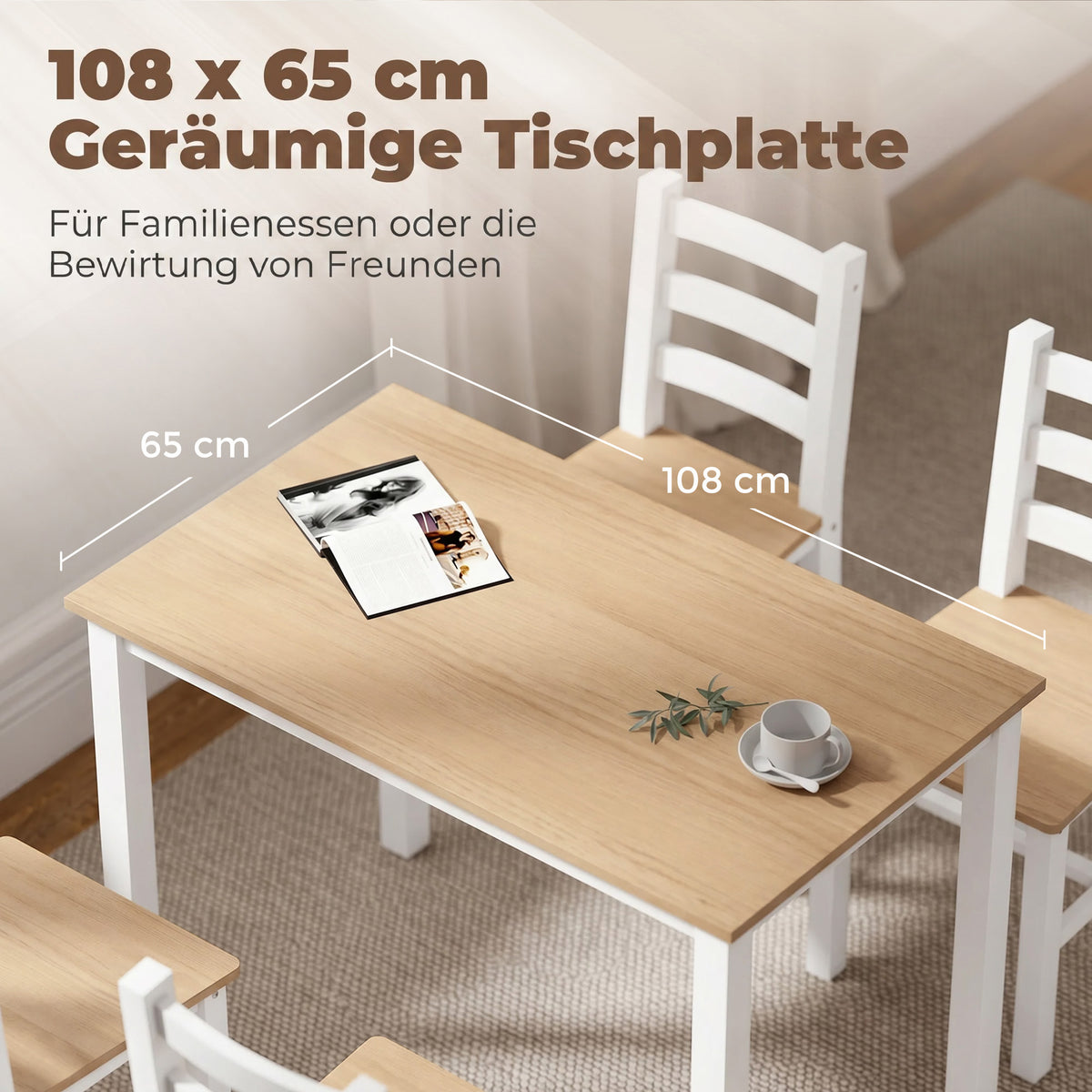 5-teilige Essgruppe aus Kiefernholz mit 4 Stühlen