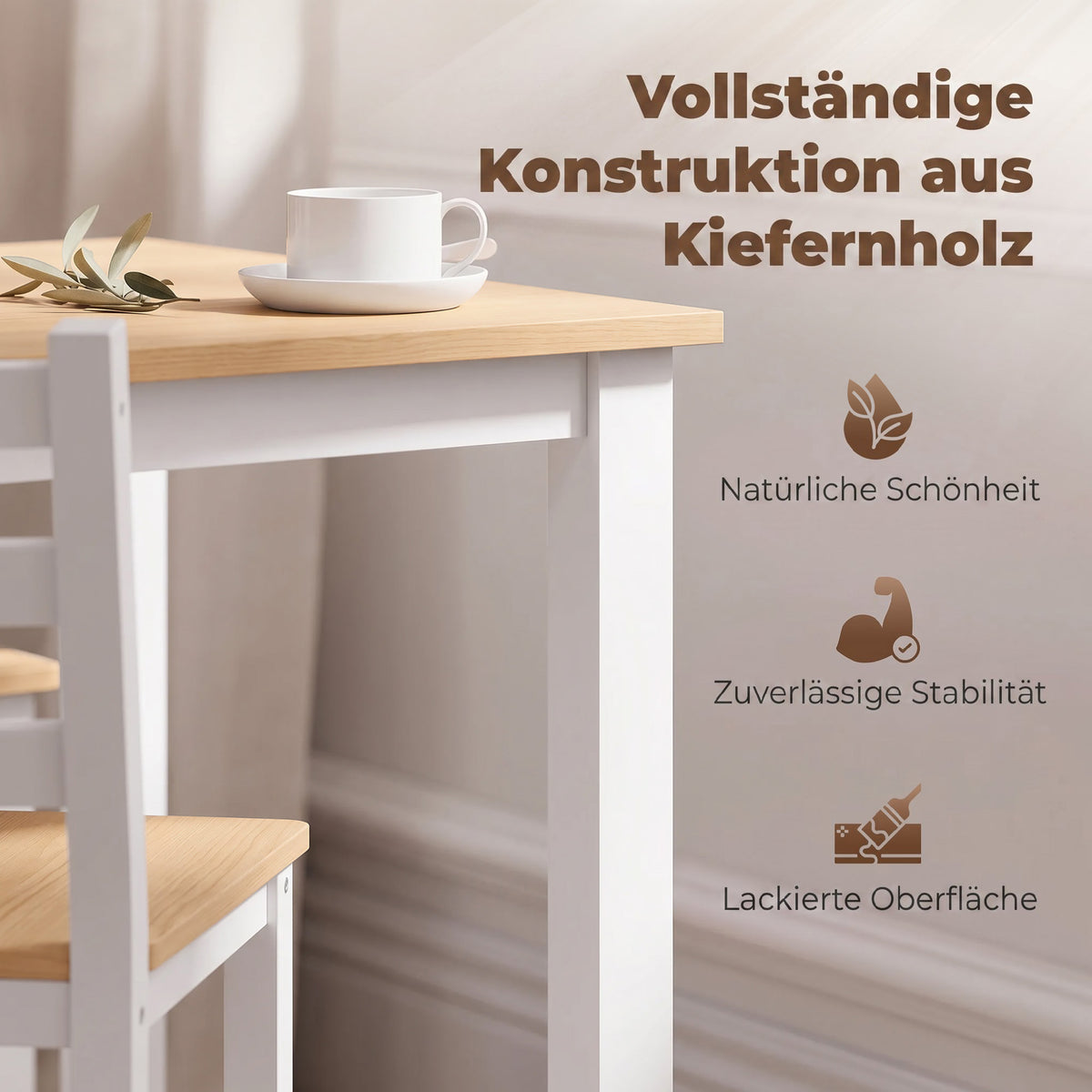 5-teilige Essgruppe aus Kiefernholz mit 4 Stühlen
