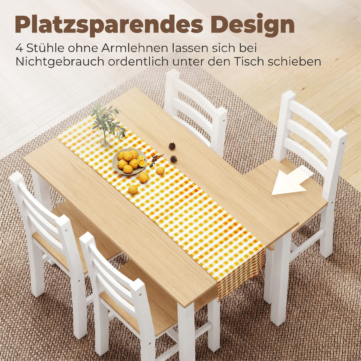 5-teilige Essgruppe aus Kiefernholz mit 4 Stühlen