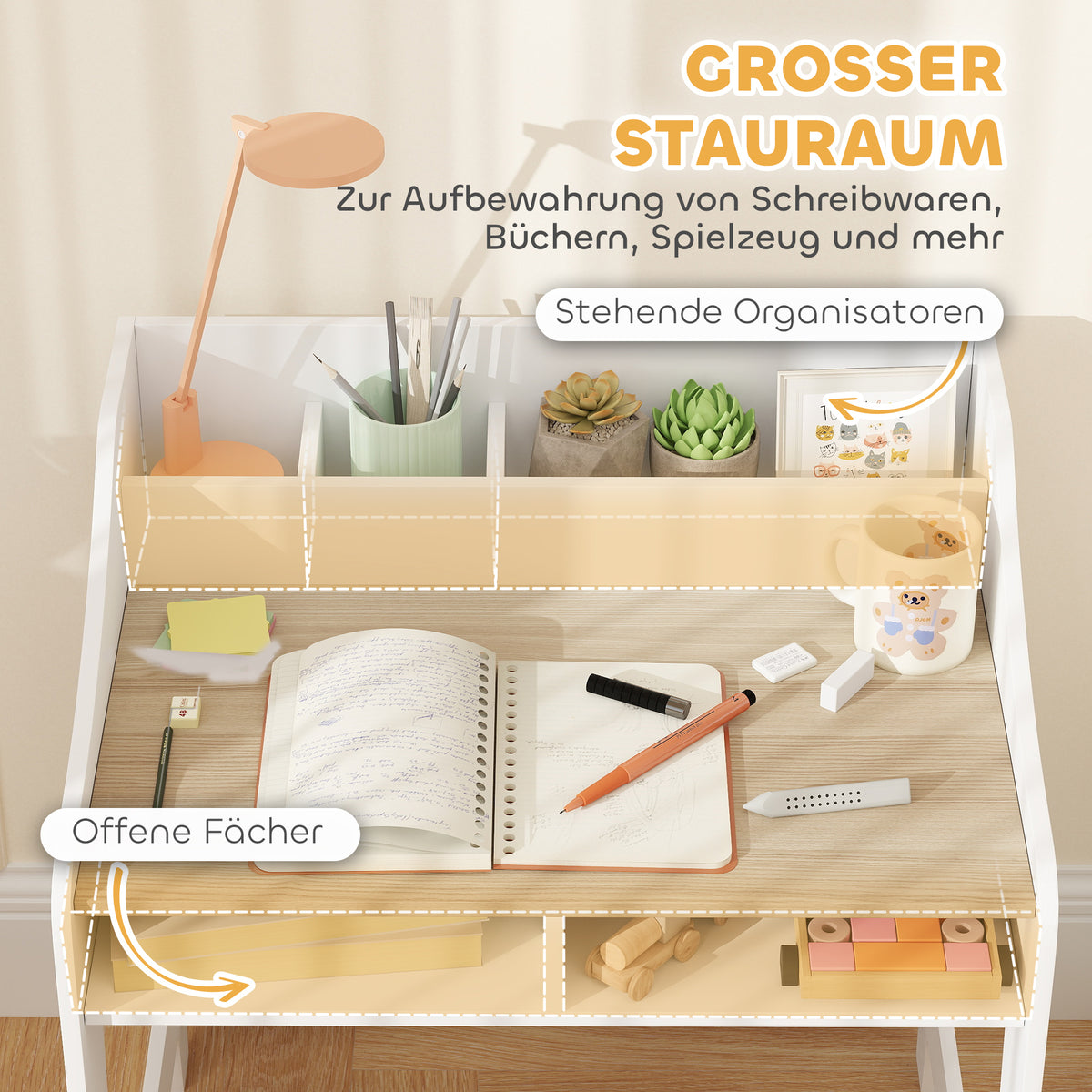 Kinderschreibtisch-Set mit Stuhl und Stauraum