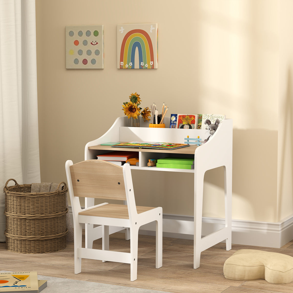Kinderschreibtisch-Set mit Stuhl und Stauraum