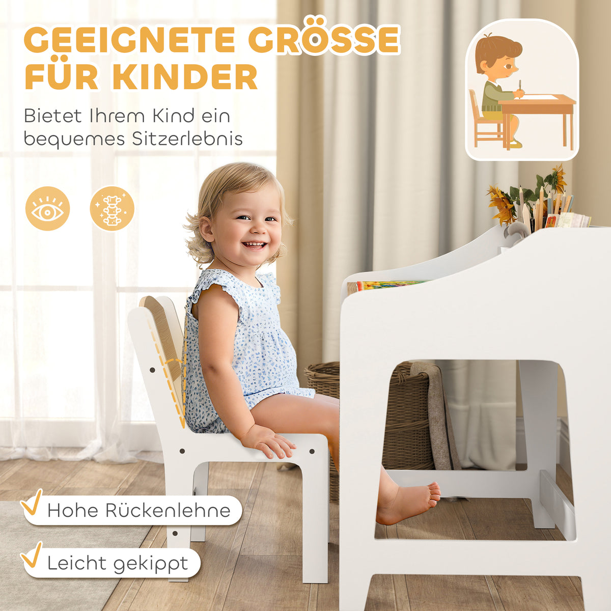 Kinderschreibtisch-Set mit Stuhl und Stauraum