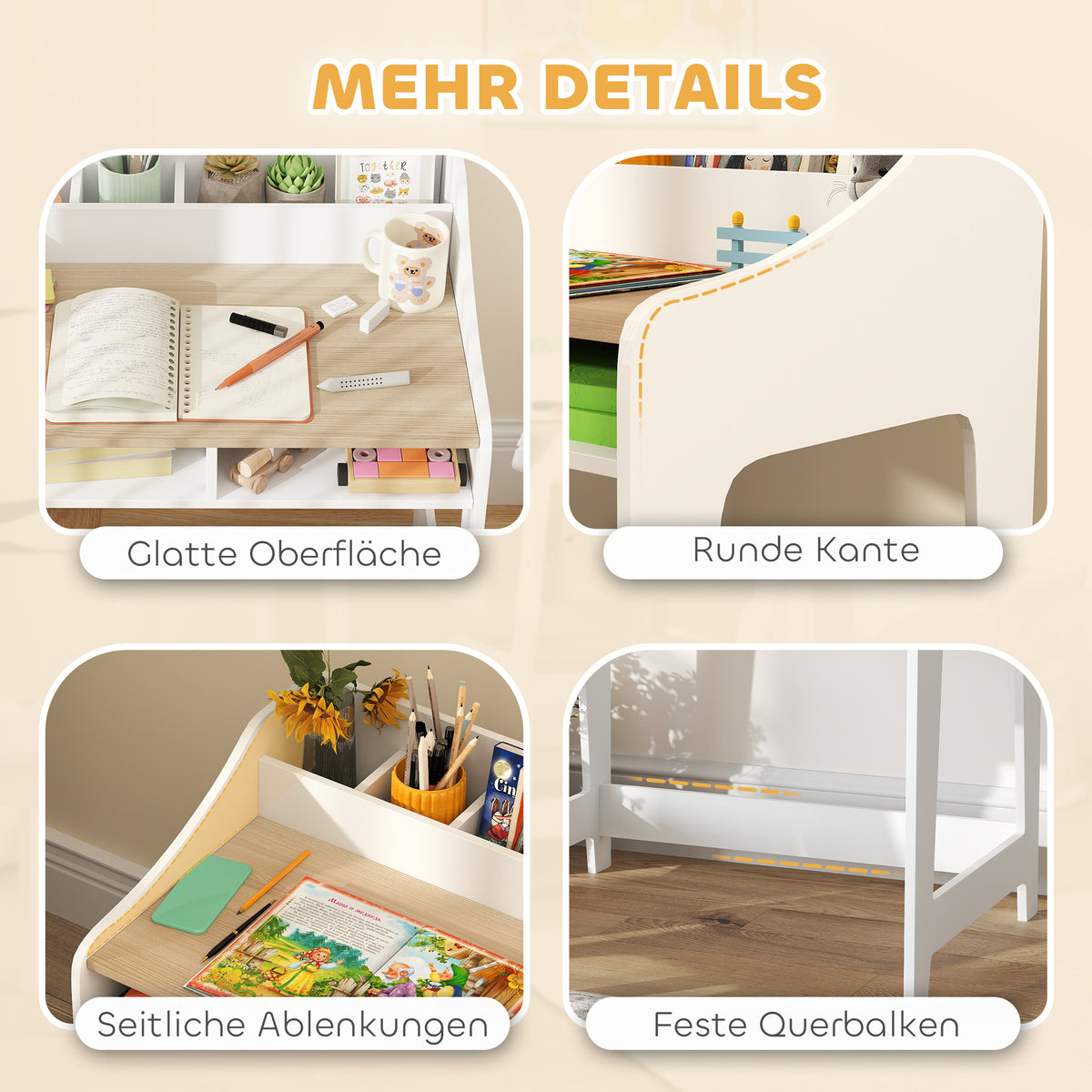 Kinderschreibtisch-Set mit Stuhl und Stauraum