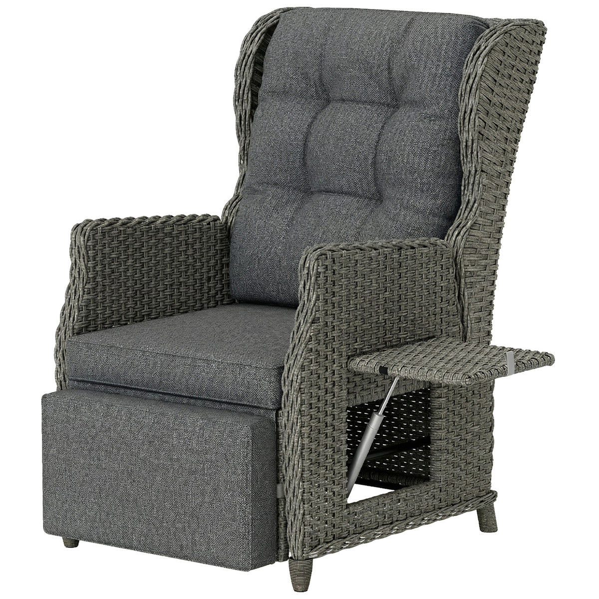 Rattan-Liegestuhl mit Fußstütze und Klapptisch