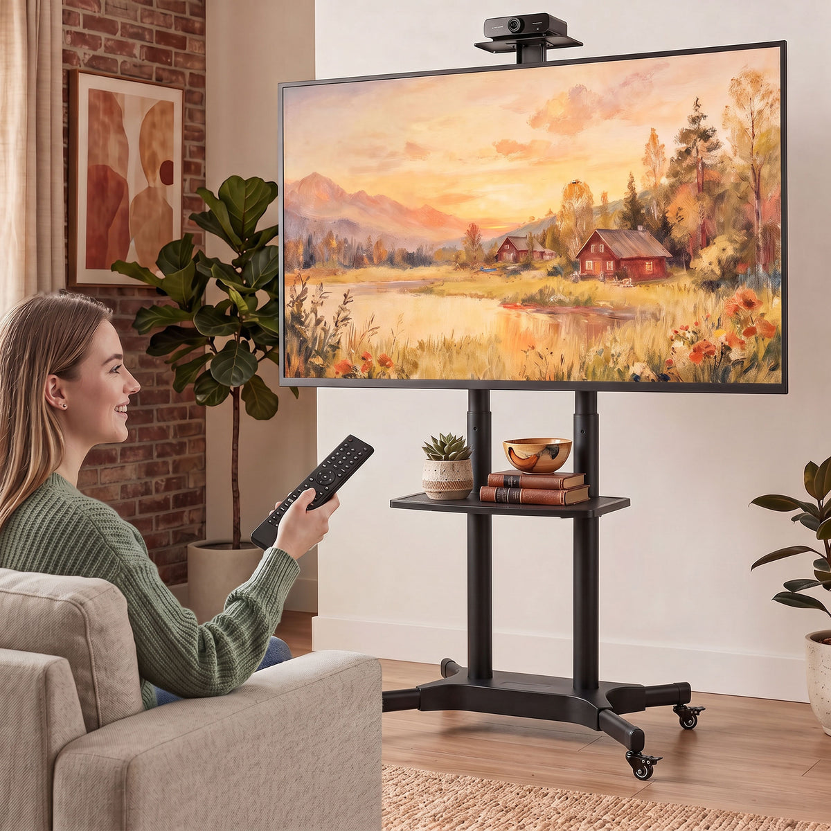 Rollbarer TV-Ständer für 32–75 Zoll, höhenverstellbar