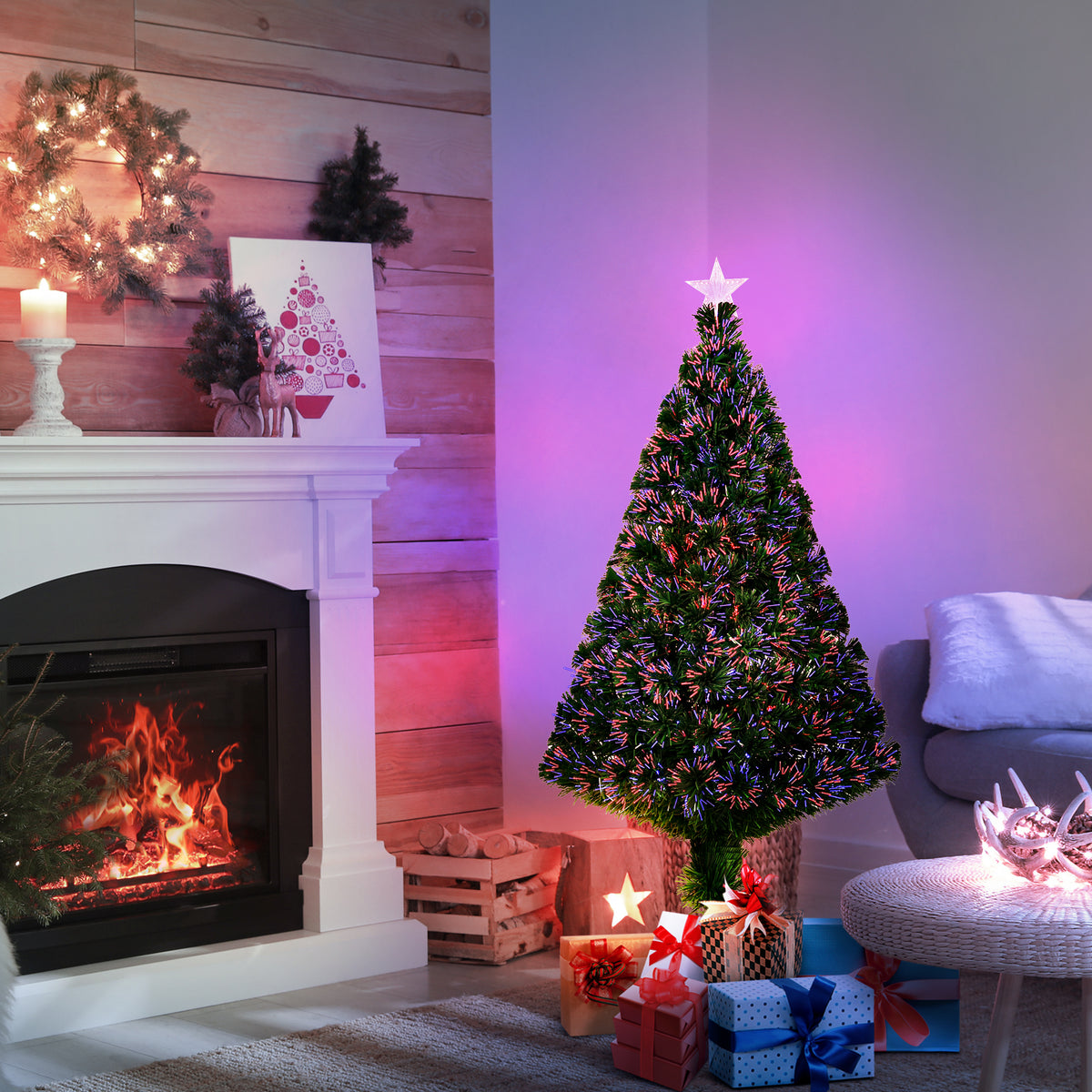 Künstlicher Weihnachtsbaum mit LED-Glasfaserbeleuchtung