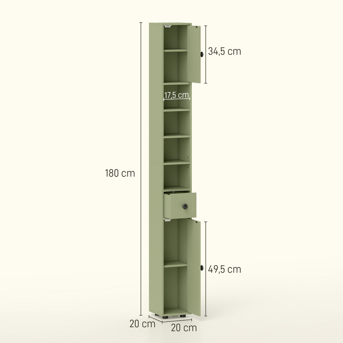 Schmaler Badezimmerschrank mit Schublade und 4 offenen Fächern