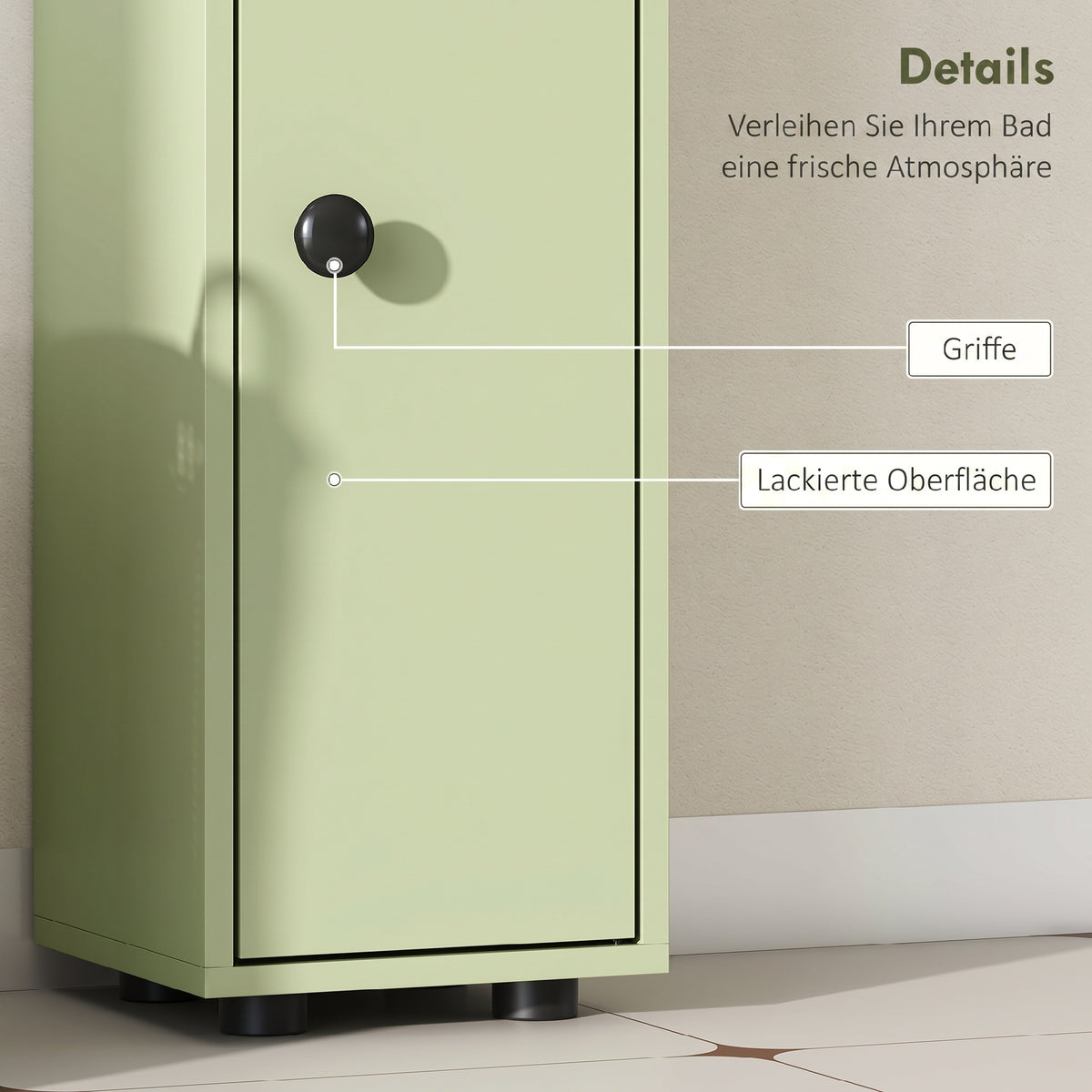 Schmaler Badezimmerschrank mit Schublade und 4 offenen Fächern