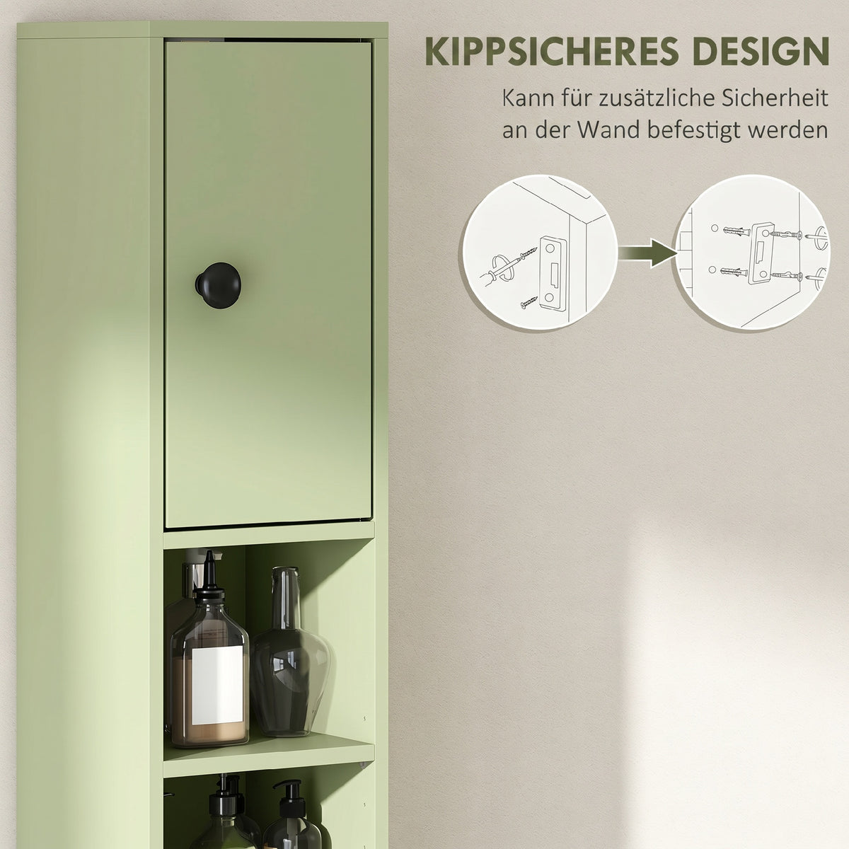 Schmaler Badezimmerschrank mit Schublade und 4 offenen Fächern