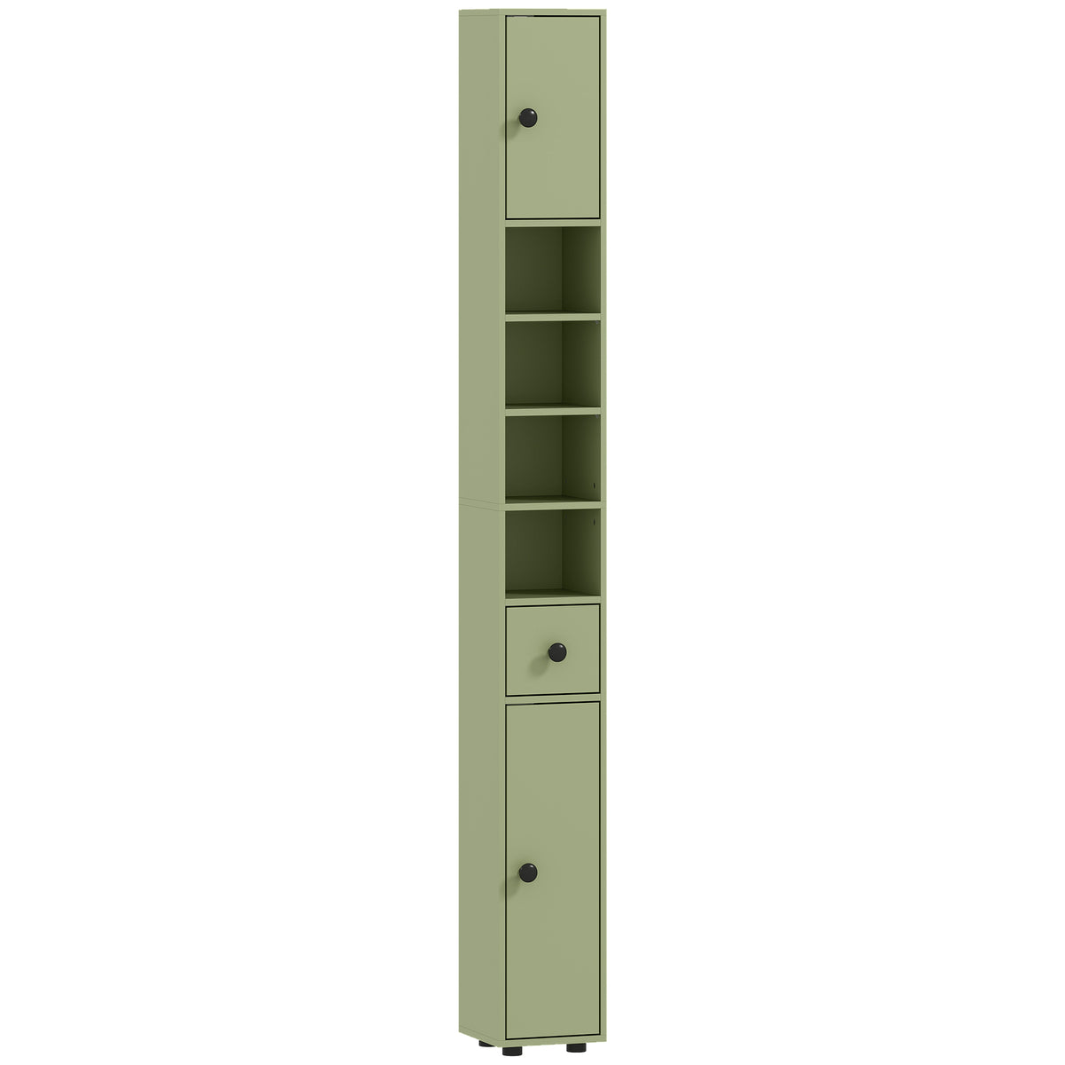 Schmaler Badezimmerschrank mit Schublade und 4 offenen Fächern