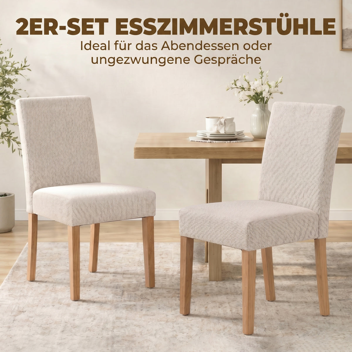 Gepolsterte Esszimmerstühle im 2er-Set aus Kautschukholz