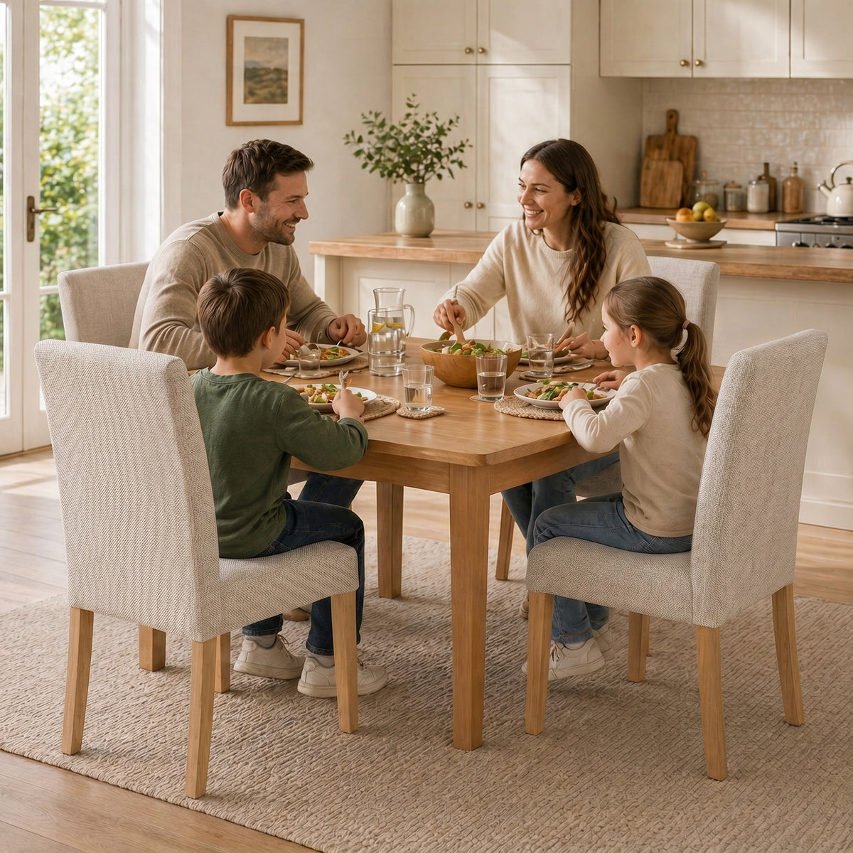 Gepolsterte Esszimmerstühle im 2er-Set aus Kautschukholz