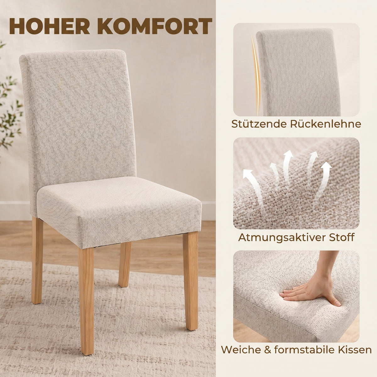 Gepolsterte Esszimmerstühle im 2er-Set aus Kautschukholz