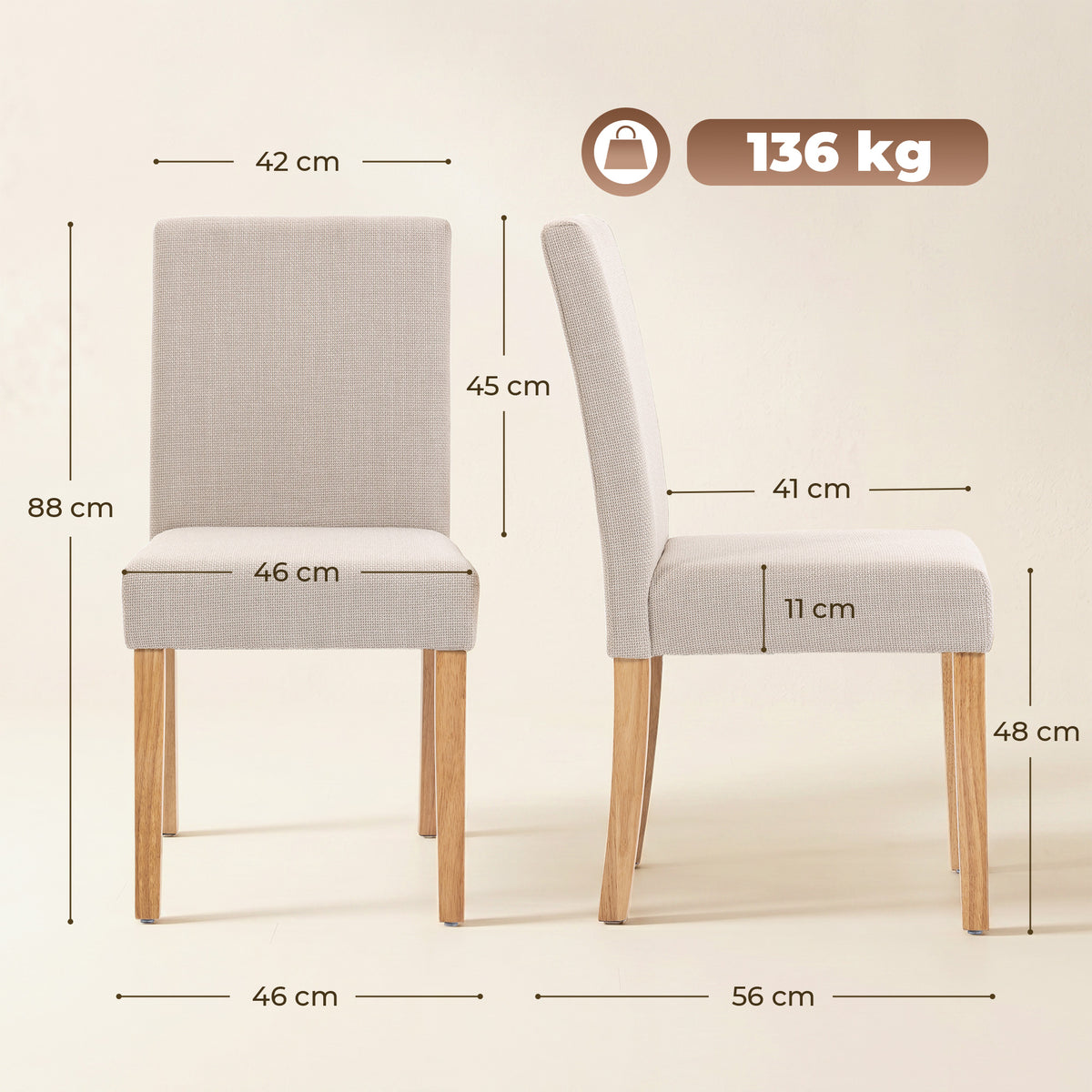 Gepolsterte Esszimmerstühle im 2er-Set aus Kautschukholz