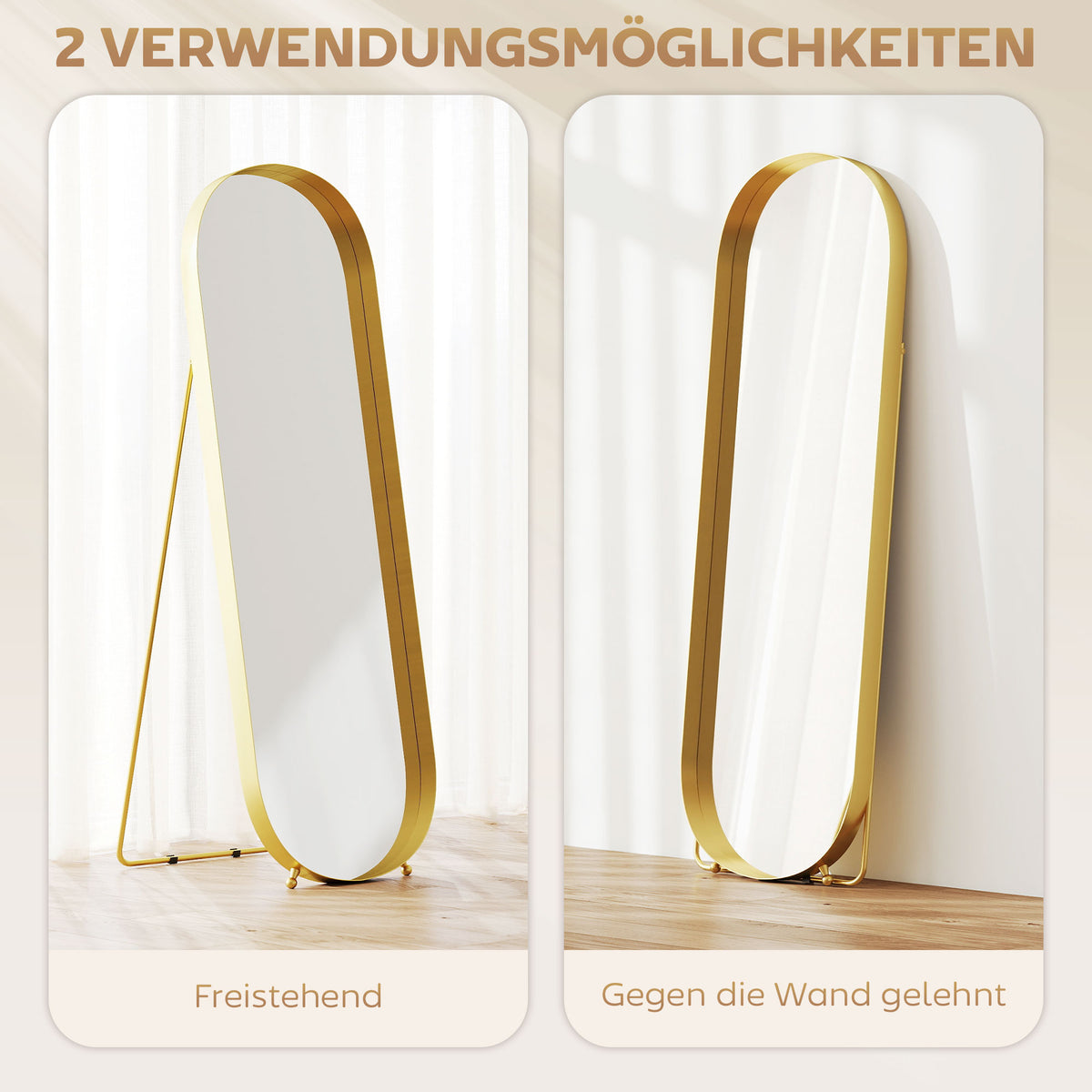 Ganzkörperspiegel mit goldfarbenem Bogenrahmen