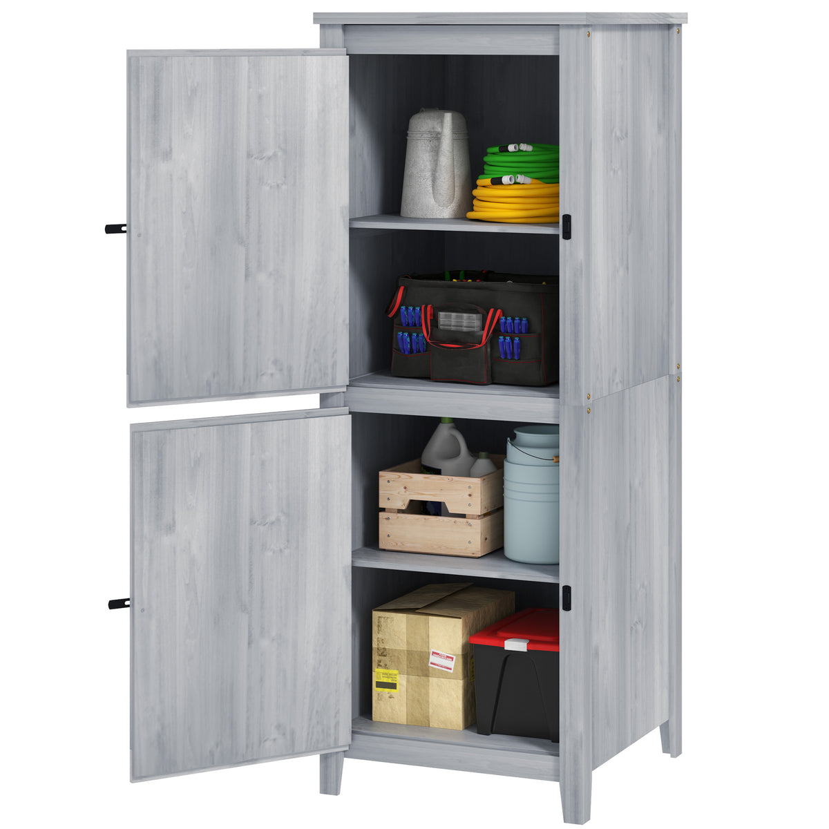 Gartenschrank aus Tannenholz mit zwei Regalböden
