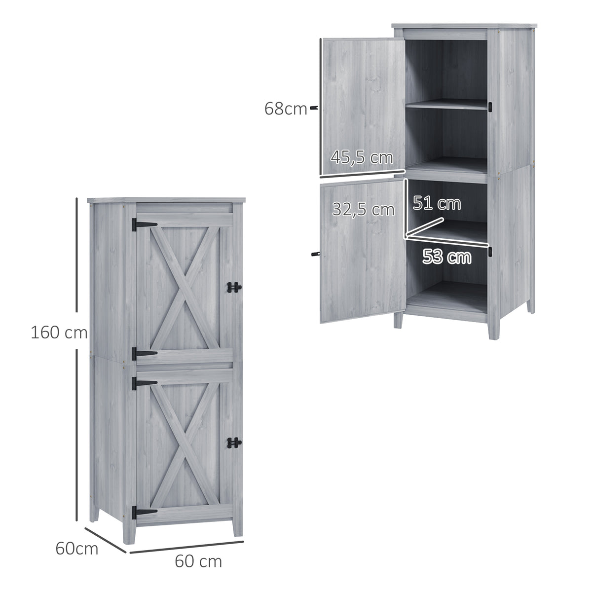 Gartenschrank aus Tannenholz mit zwei Regalböden