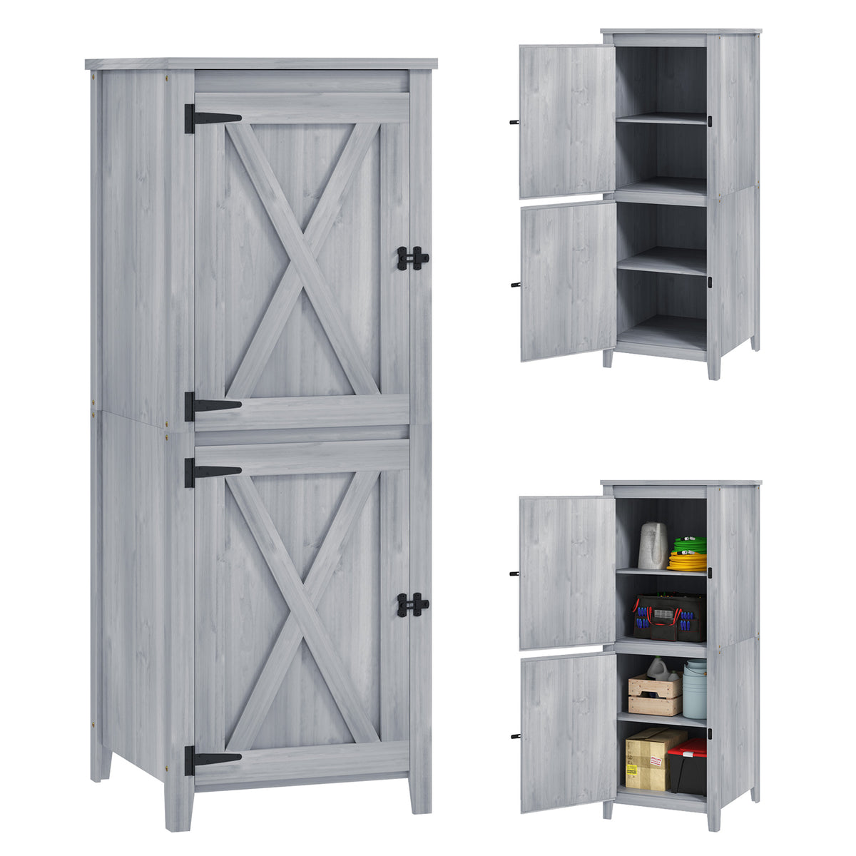 Gartenschrank aus Tannenholz mit zwei Regalböden