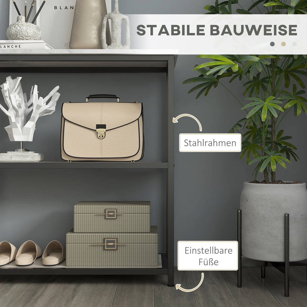 Konsolentisch in Marmor-Optik mit zwei Ablagen