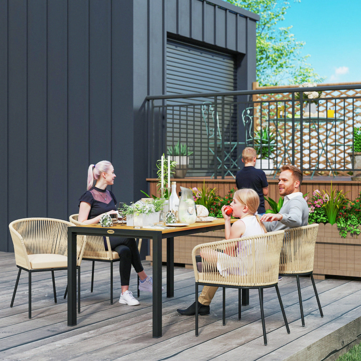5-teiliges Gartenmöbel-Set aus PE-Rattan mit Kissen