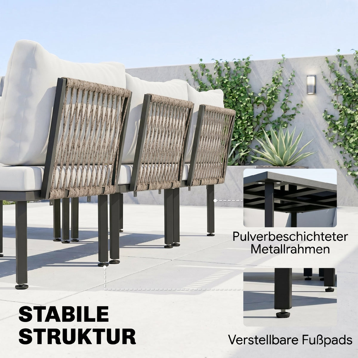 Sechsteiliges Gartenlounge-Set mit Metallrahmen
