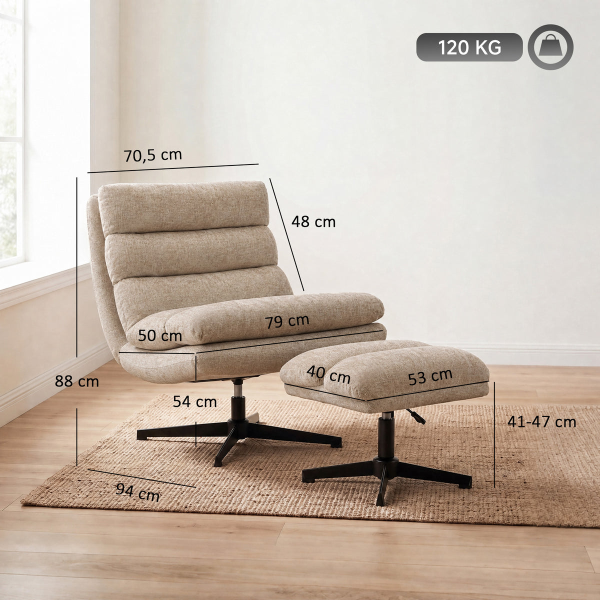 Drehbarer Chenille-Loungesessel mit Fußhocker