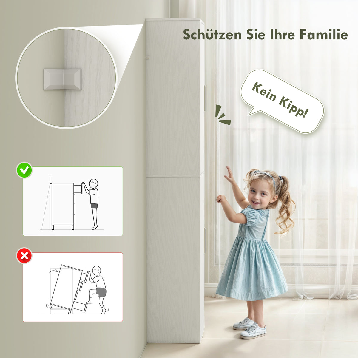 Schmaler Badezimmerschrank mit 2 Türen und 4 verstellbaren Böden