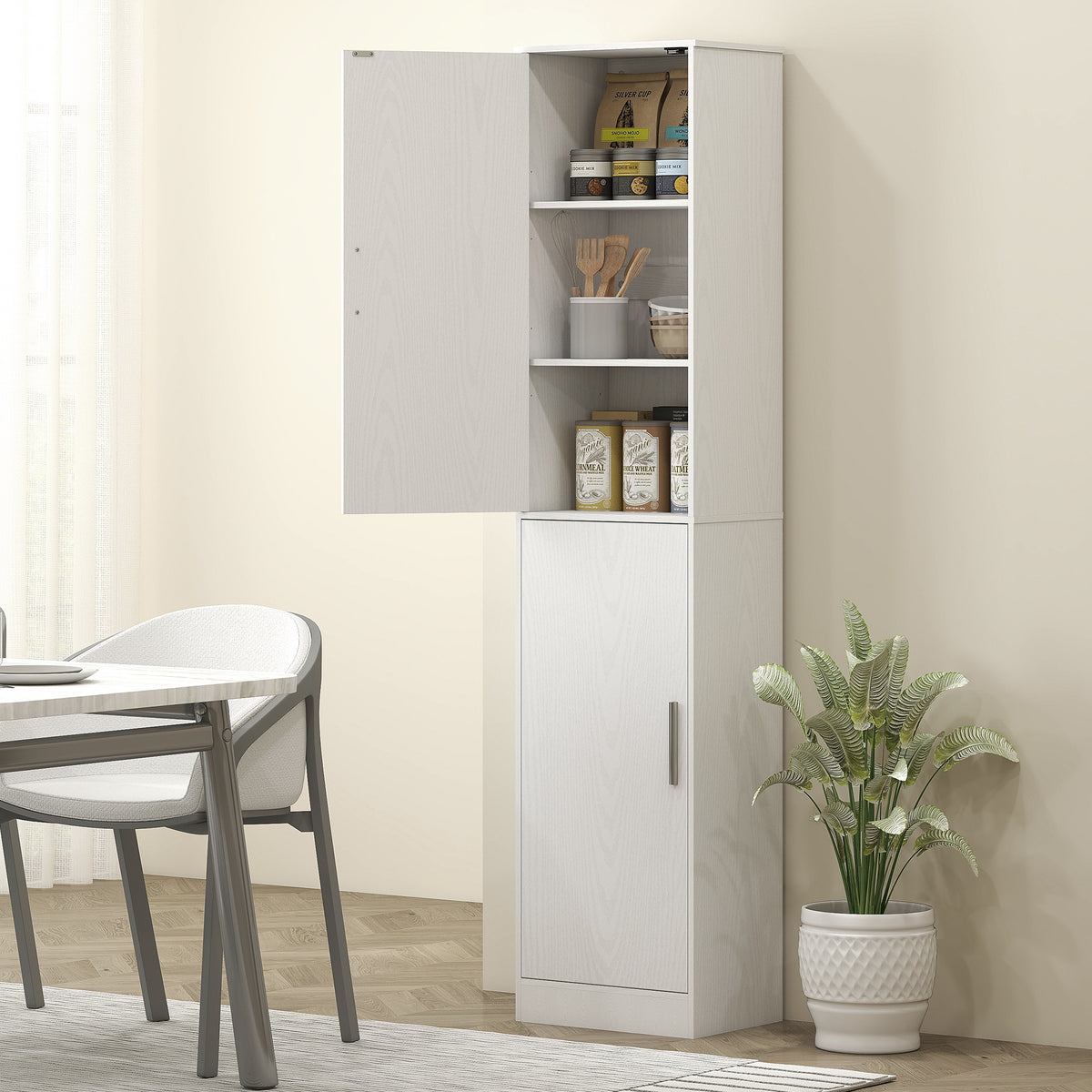 Schmaler Badezimmerschrank mit 2 Türen und 4 verstellbaren Böden