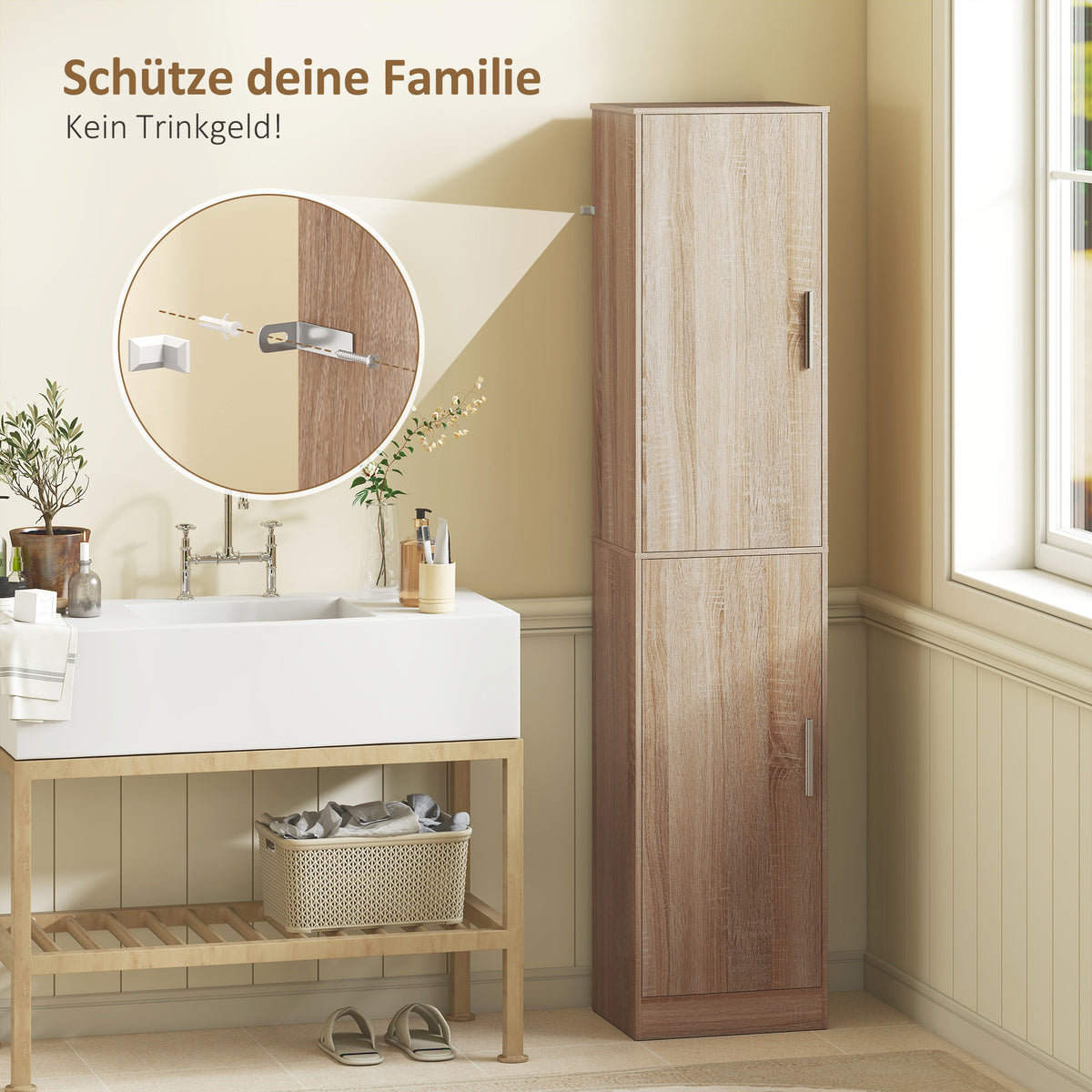 Schmaler Badezimmerschrank mit 2 Türen und 4 verstellbaren Böden