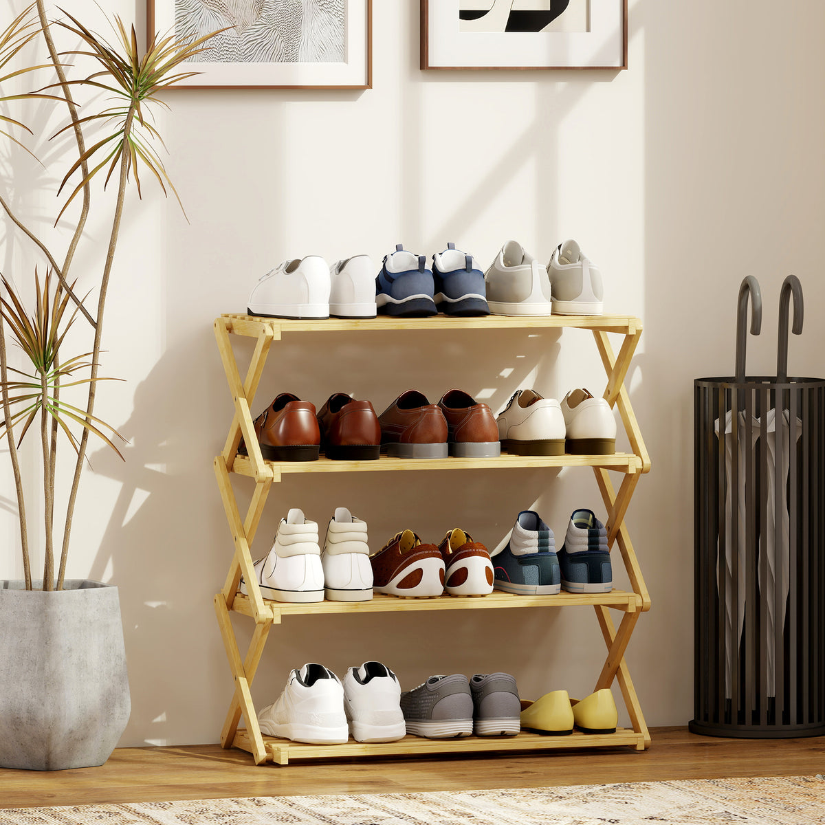 Schuhregal aus Bambus mit 4 Ebenen