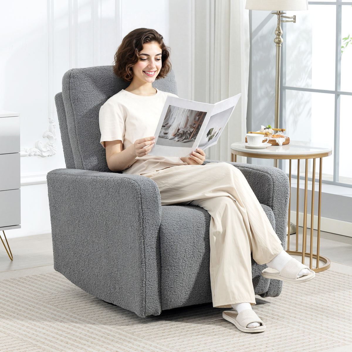 Relaxsessel mit Fleece-Bezug, 360° drehbar und verstellbar