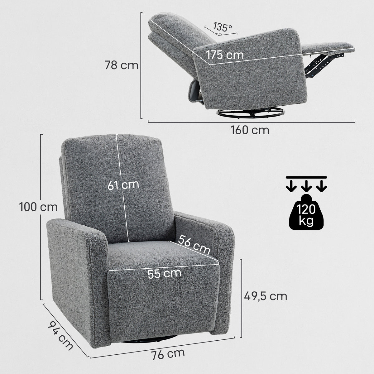 Relaxsessel mit Fleece-Bezug, 360° drehbar und verstellbar