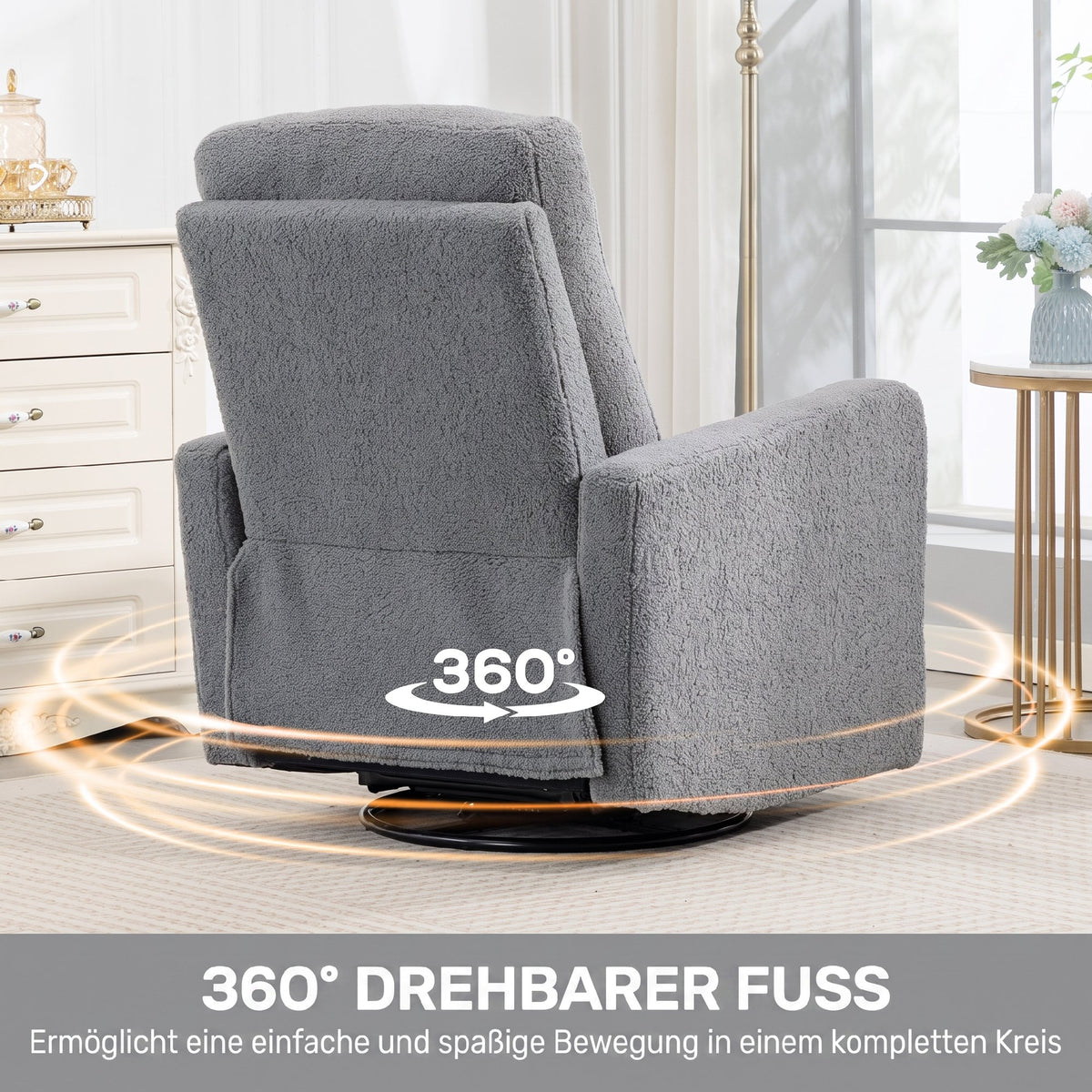Relaxsessel mit Fleece-Bezug, 360° drehbar und verstellbar