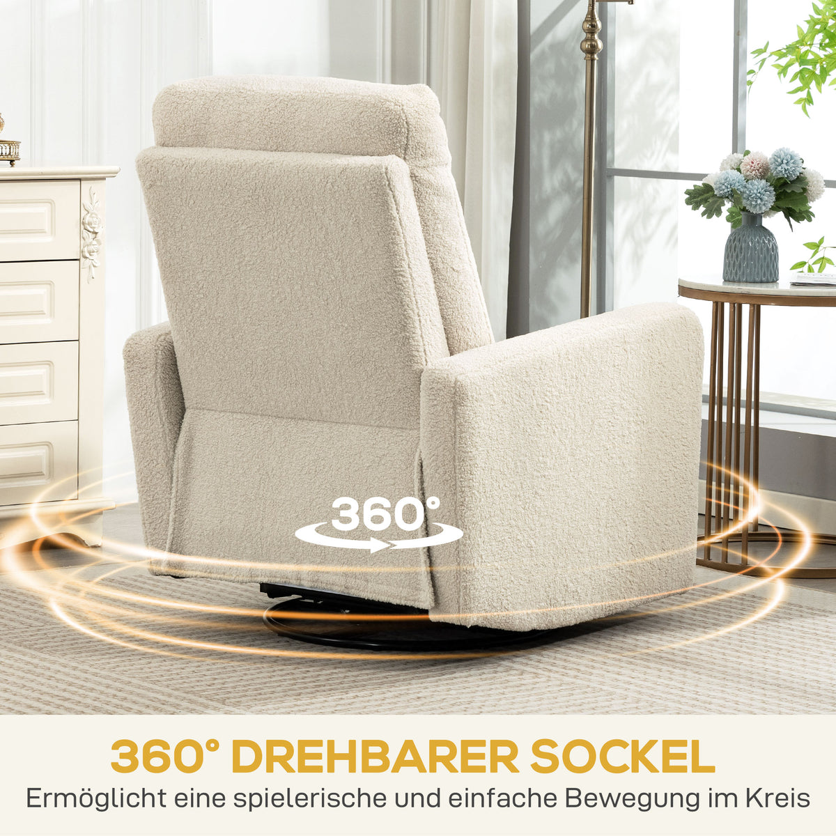 Relaxsessel mit Fleece-Bezug, 360° drehbar und verstellbar