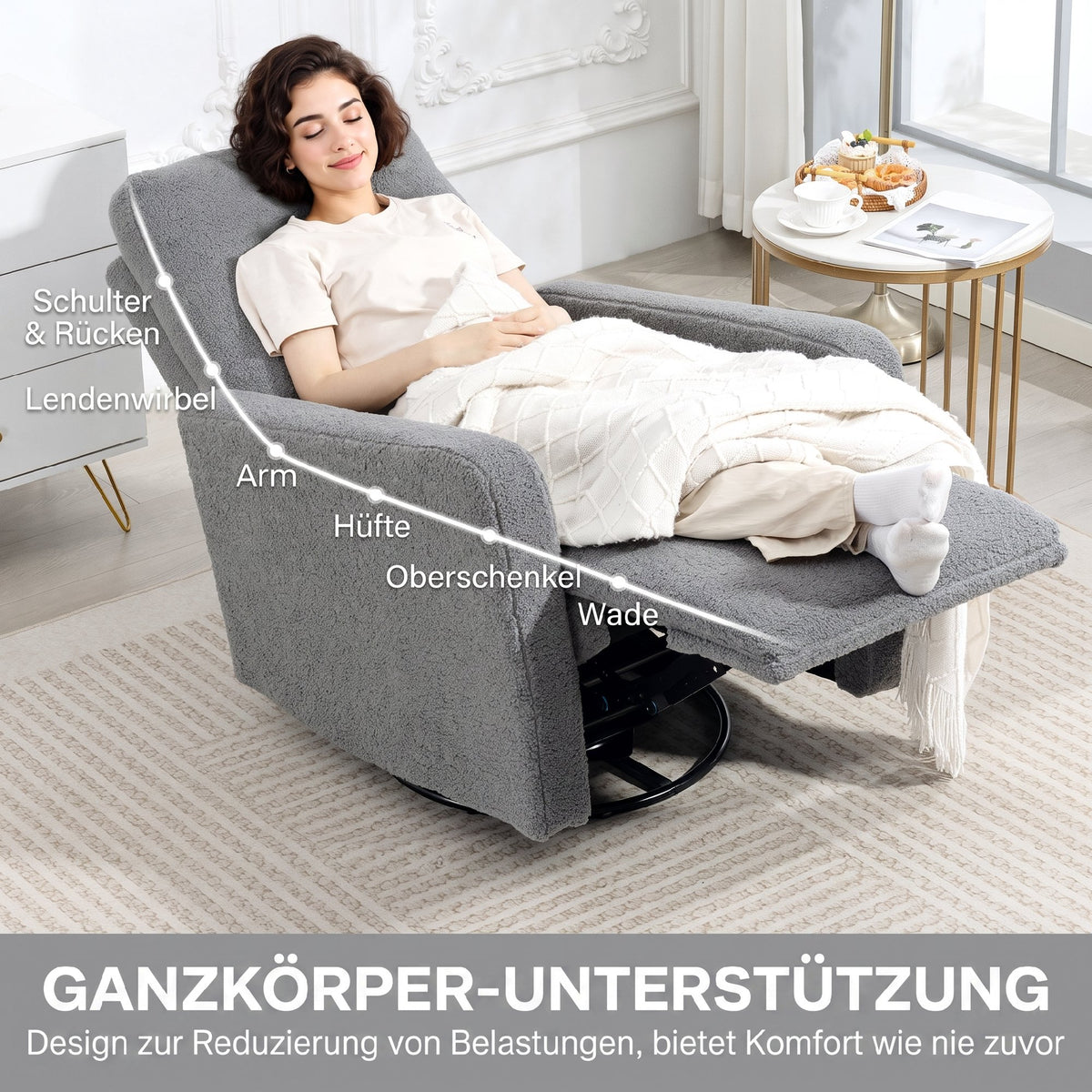 Relaxsessel mit Fleece-Bezug, 360° drehbar und verstellbar