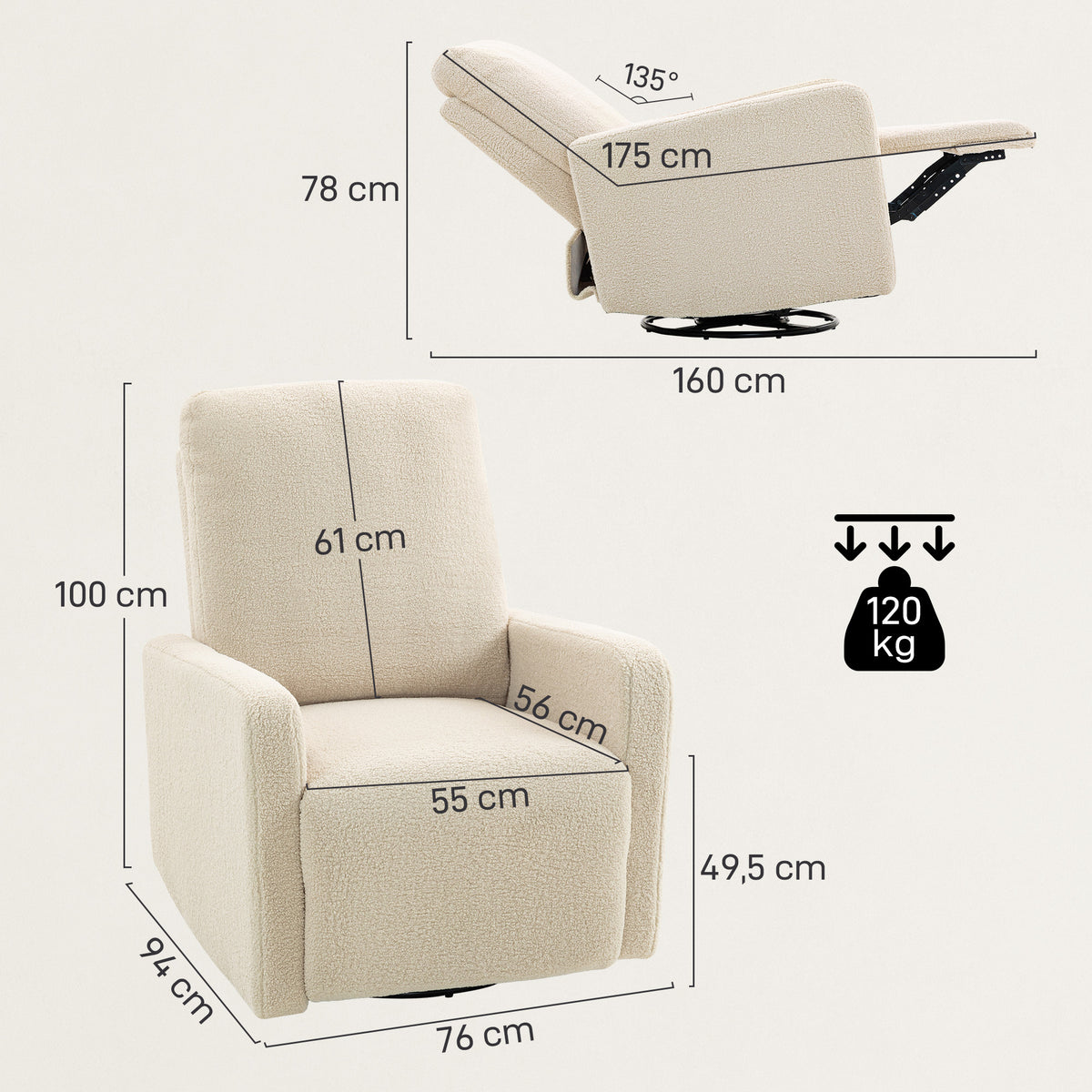 Relaxsessel mit Fleece-Bezug, 360° drehbar und verstellbar