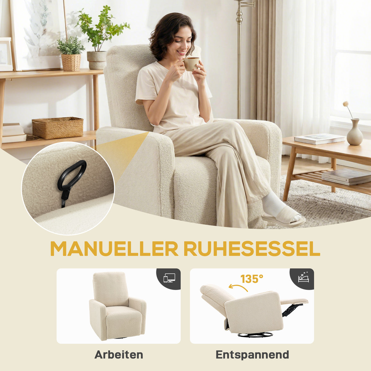 Relaxsessel mit Fleece-Bezug, 360° drehbar und verstellbar