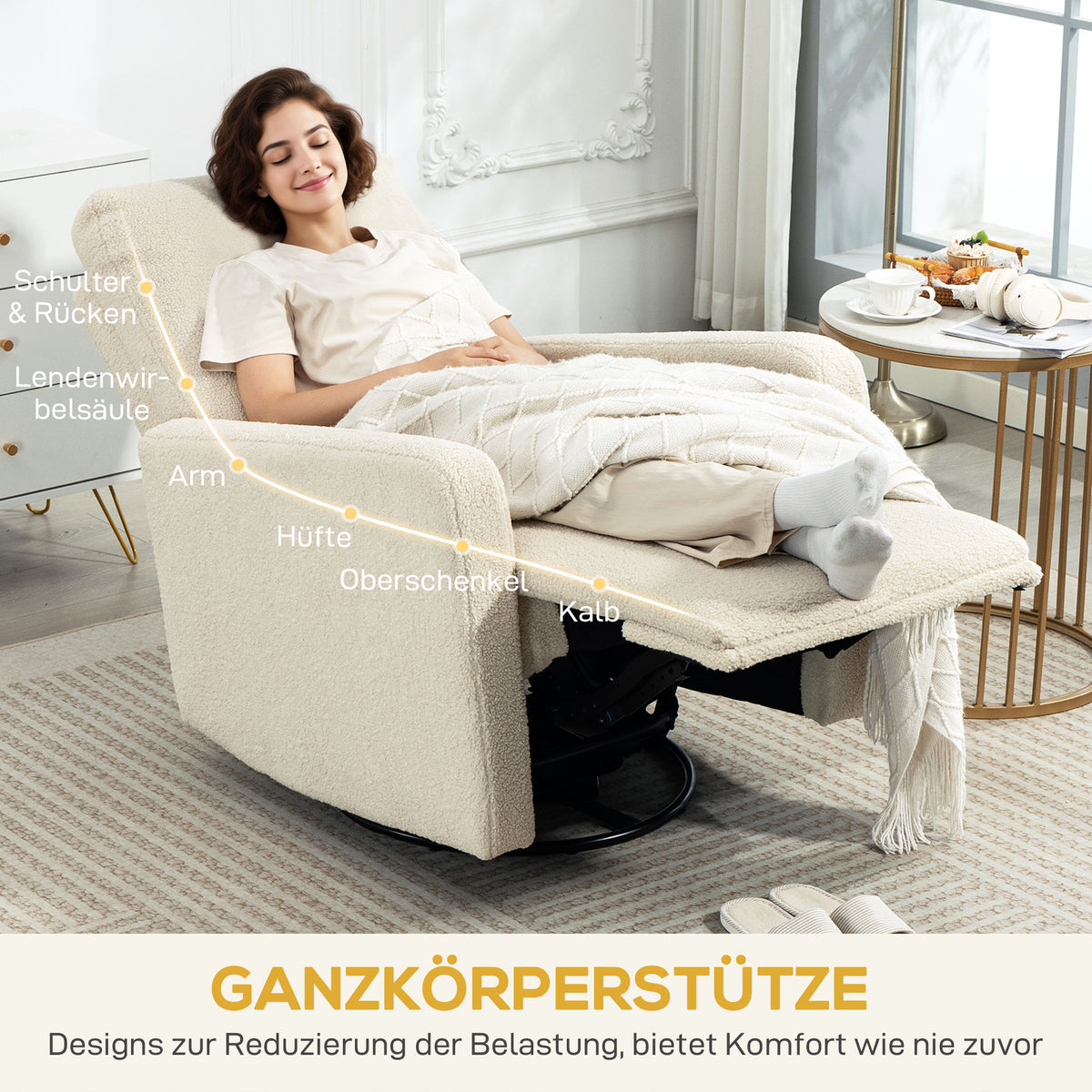 Relaxsessel mit Fleece-Bezug, 360° drehbar und verstellbar
