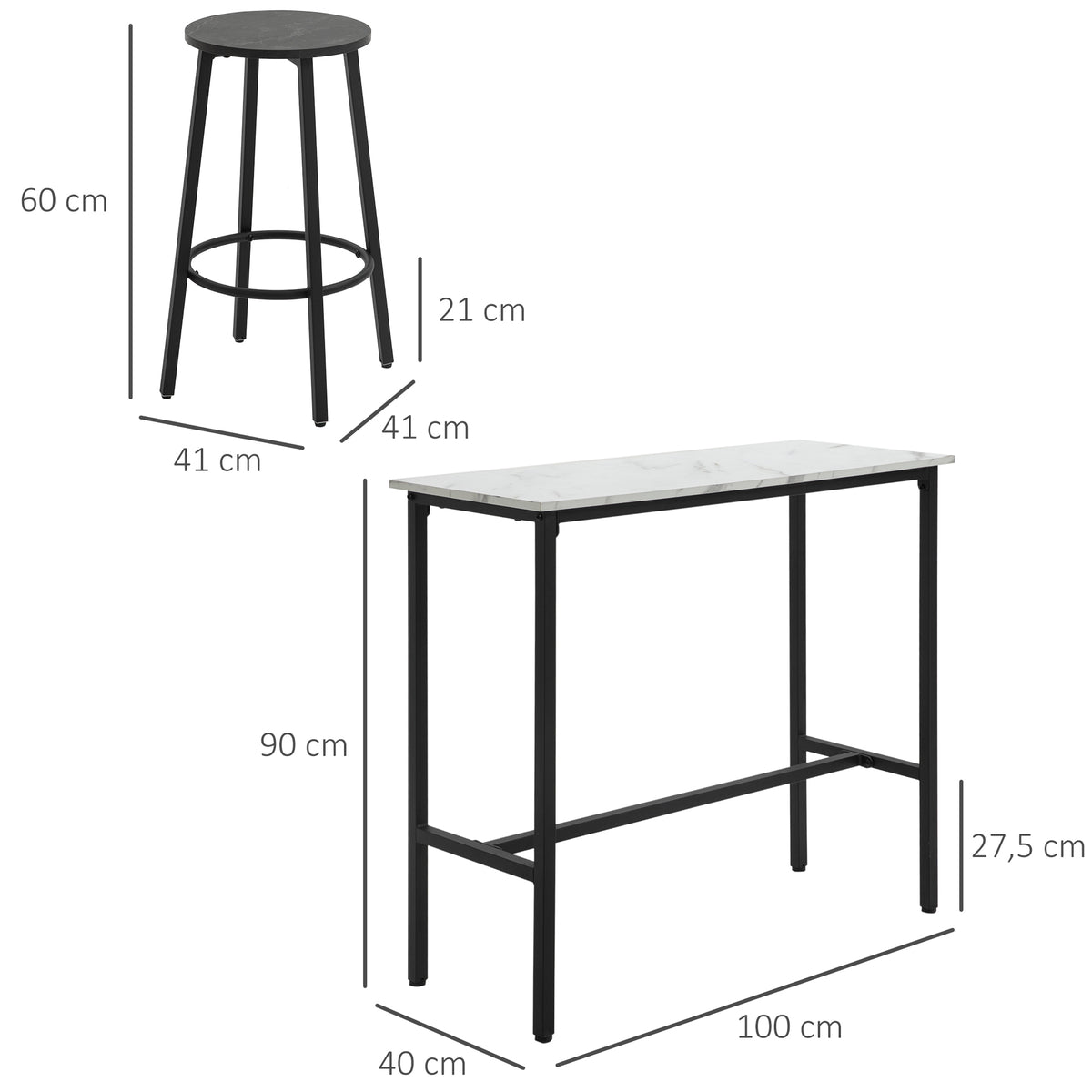 Bartisch-Set mit zwei Barhockern und Fußstützen