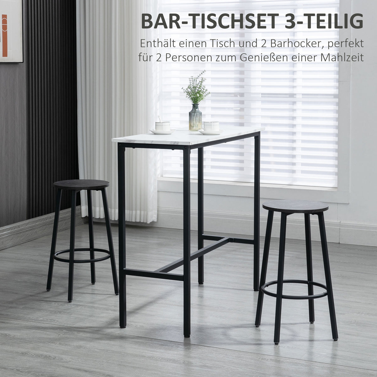 Bartisch-Set mit zwei Barhockern und Fußstützen
