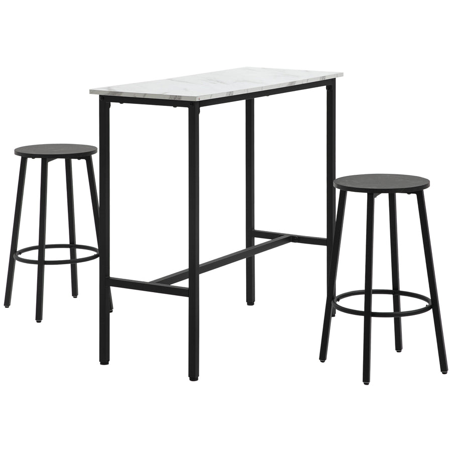 Bartisch-Set mit zwei Barhockern und Fußstützen