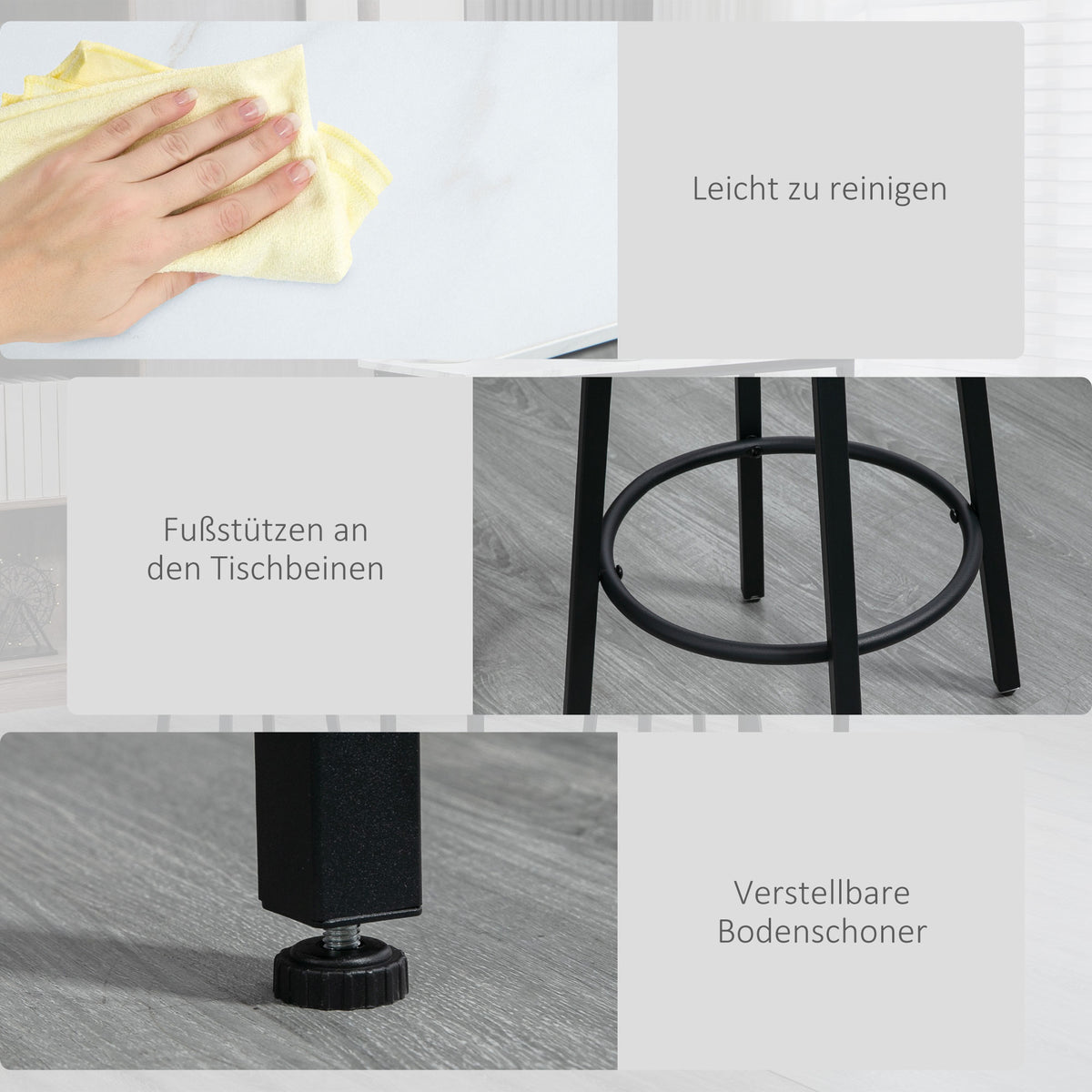 Bartisch-Set mit zwei Barhockern und Fußstützen