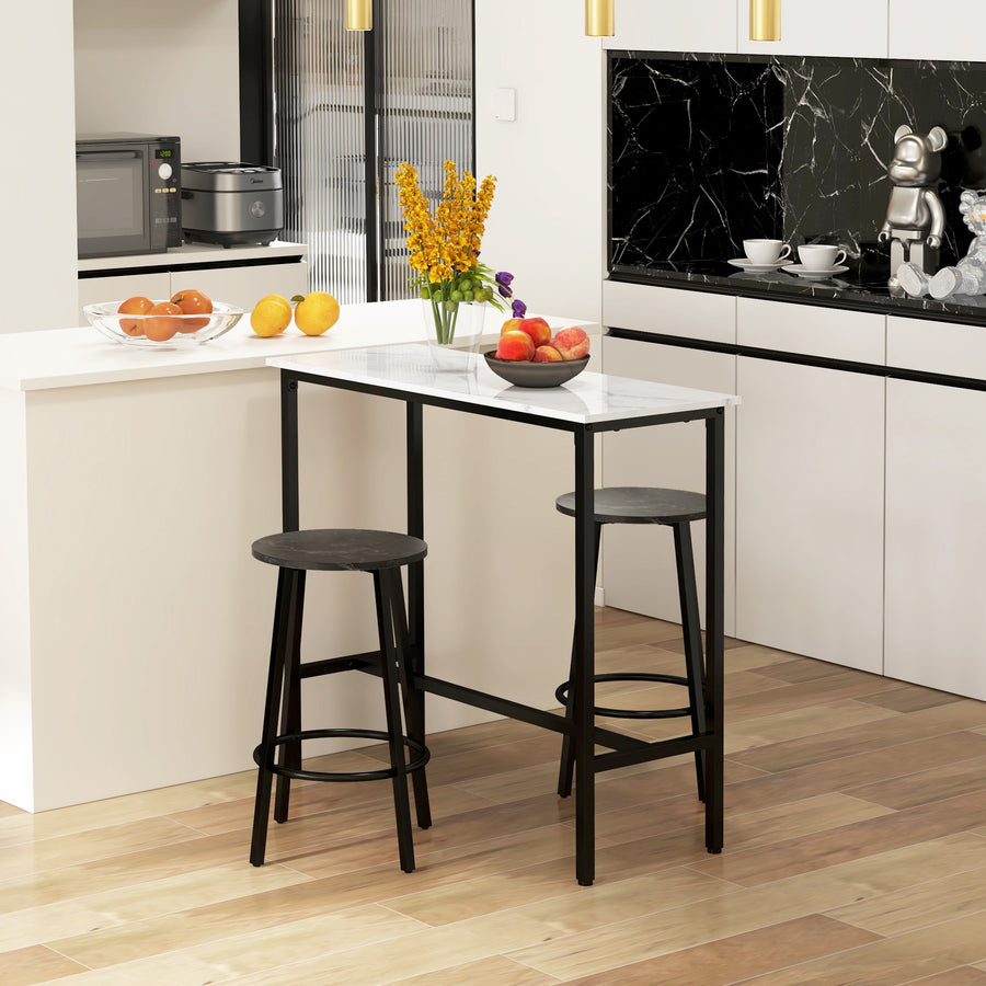 Bartisch-Set mit zwei Barhockern und Fußstützen