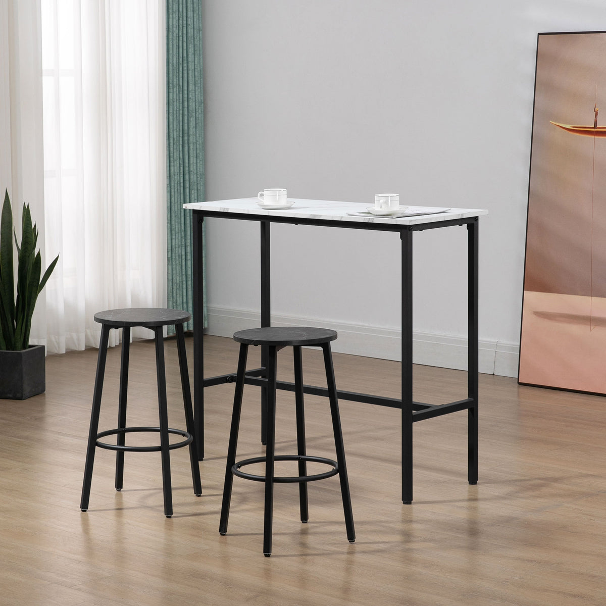 Bartisch-Set mit zwei Barhockern und Fußstützen